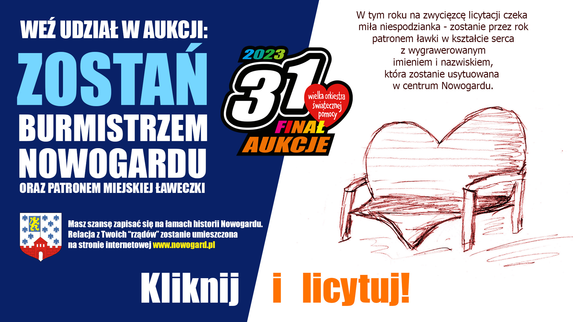 WOŚP | ZOSTAŃ BURMISTRZEM NOWOGARDU oraz PATRONEM MIEJSKIEJ ŁAWECZKI